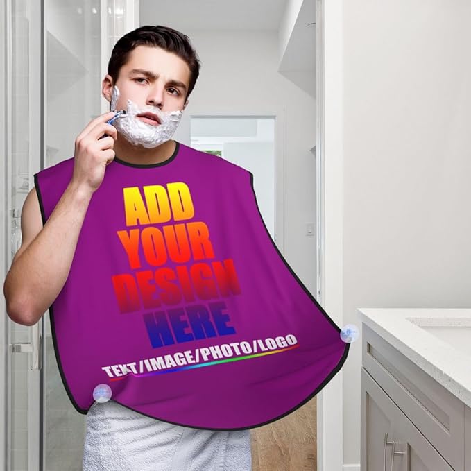 Personalized Custom Beard Bib Apron Design Your Photo Text Logo Beard Hair Catcher Non-Stick Beard Shave Capes for Trimming Shaving Light Purple