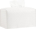 Tissue Box Cover PU Leather Tissue Holder Square Facial Tissue Case Facial Paper Organizer Dispenser for Bathroom, Vanity Countertop, Tabletop, Car, Rectangle, White
