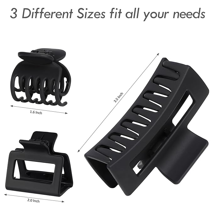 3 Style Hair Claw Clips 9 pcs Medium Claw Clips Hair Clips for Women Rectangle Claw for Thick Hair Square Hair Clips for Thin Hair Accessories for Women (Black)