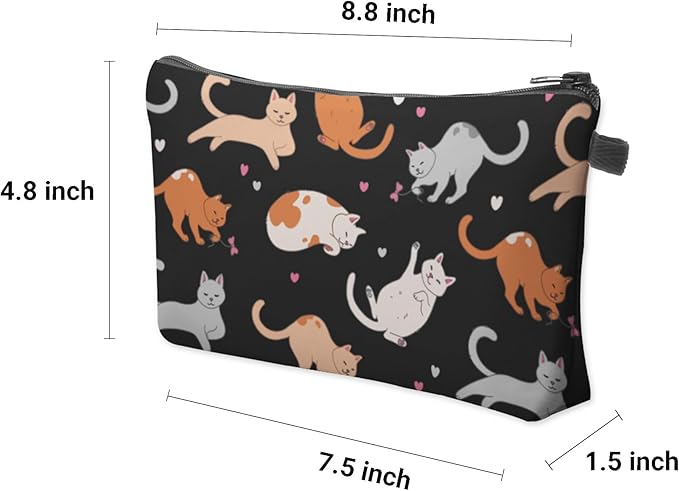 Aiphamy Cute Travel Makeup Bag Cosmetic Bag Small Pouch Gift for Women (Cat Black)