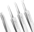 Teenitor 4 Pcs Professional Blackhead Tweezers and Pimple Popper Tool Kit, Stainless Steel Cell Tweezers for Blackhead, Pimple, Whitehead, Ance