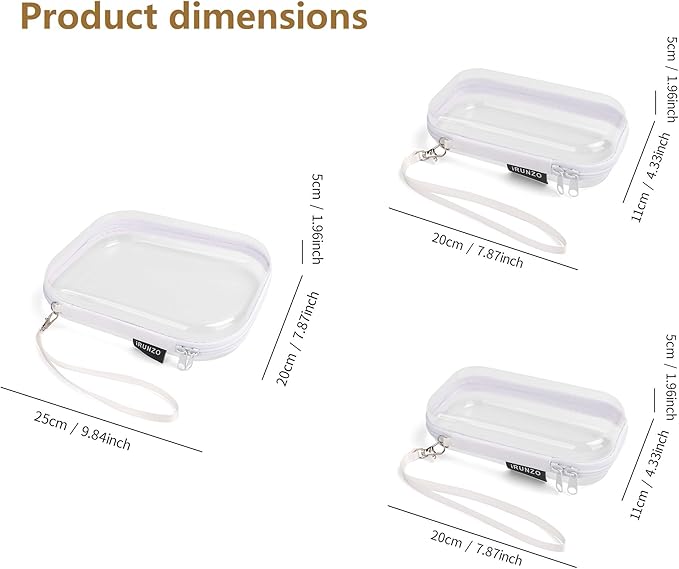 iRUNZO 3 PCS Clear Hard Shell Zipper Case With Handle Strap，Clear Plastic Waterproof Cosmetic Makeup Bags Toiletry Pouches for Travel With Double Zipper，Kid's Toy Storage Organizer Bins Box