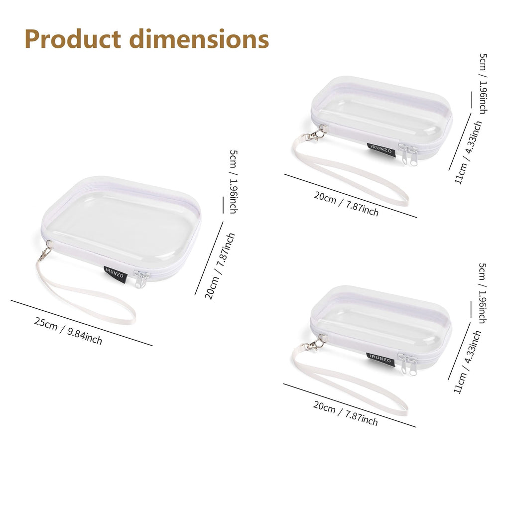 iRUNZO 3 PCS Clear Hard Shell Zipper Case With Handle Strap，Clear Plastic Waterproof Cosmetic Makeup Bags Toiletry Pouches for Travel With Double Zipper，Kid's Toy Storage Organizer Bins Box