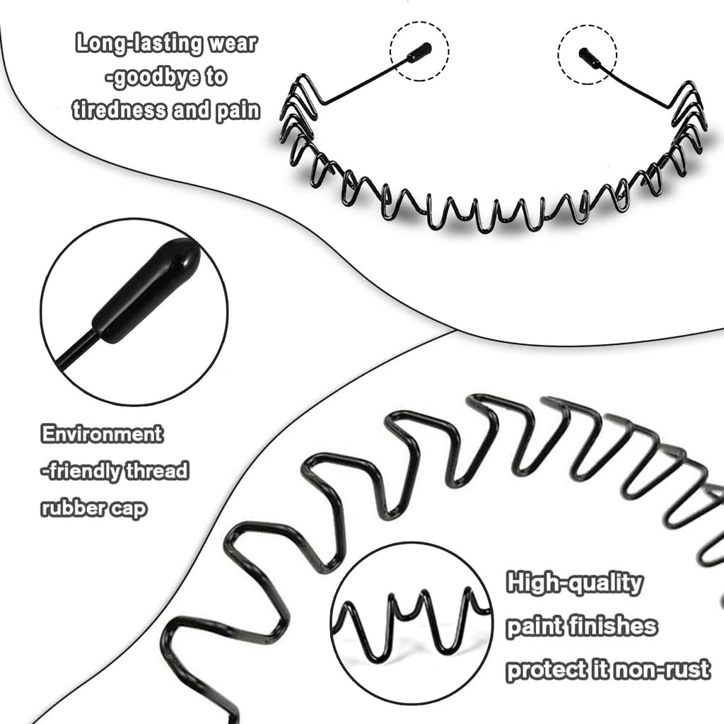 KELUBATU Metal Headband for Men,Zig Zag Wire Hair Band,Non Slip 2 Pcs