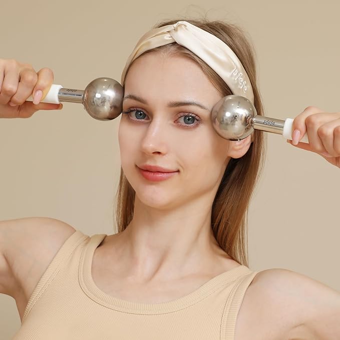 Ice Globes and 360 Rotating Ice Globes for Face & Eyes, Unbreakable Stainless Steel Cryo Sticks for Beauty Routines, Facials Cold Roller Cooling Globes for Puffiness, Wrinkles, Dark Circles, Headaches
