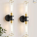 Wall Sconces Set of Two, Black and Gold Bathroom Wall Sconces with Clear Glass,Hardwired Modern Sconces Wall Decor Set of 2 Wall Light for Bathroom Mirror Bedroom Living Room Hallway Vanity