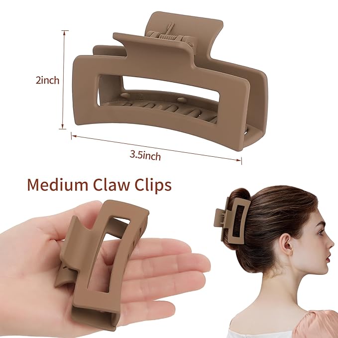 Sisiaipu 3.5 Inch Medium Hair Claw Clips 6 Pack Hair Clips for Women Square Rectangle Claw for Hair Banana Jaw Clips Hair Accessories for Girls -Regular