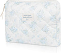 Gosect Floral Makeup Bag, Large Cosmetic Bag for Women Girls, Cute Cotton Makeup Pouch, Quilted Makeup Bags, Flower Travel Toiletry Organizer Bag(Blue Rose)