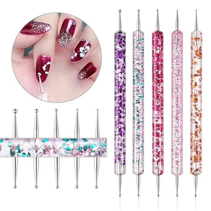 24 Pieces Nail Art Tools Kit Resin Nail Art Palette Acrylic Silicone Engraving Pen Dotting Pen Mixing Palette Detail Brushes Tools for Nail Art DIY Home Salon Makeup Display (Rose red)