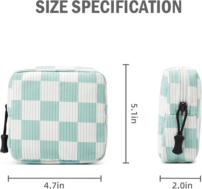 ZOEMTIU Small Makeup Bag for Purse,Mini Cosmetics Bag cute Zipper corduroy Cosmetic Pouch Storage Pouch Travel Toiletry Organizer for Women Girls(Checkered Green)