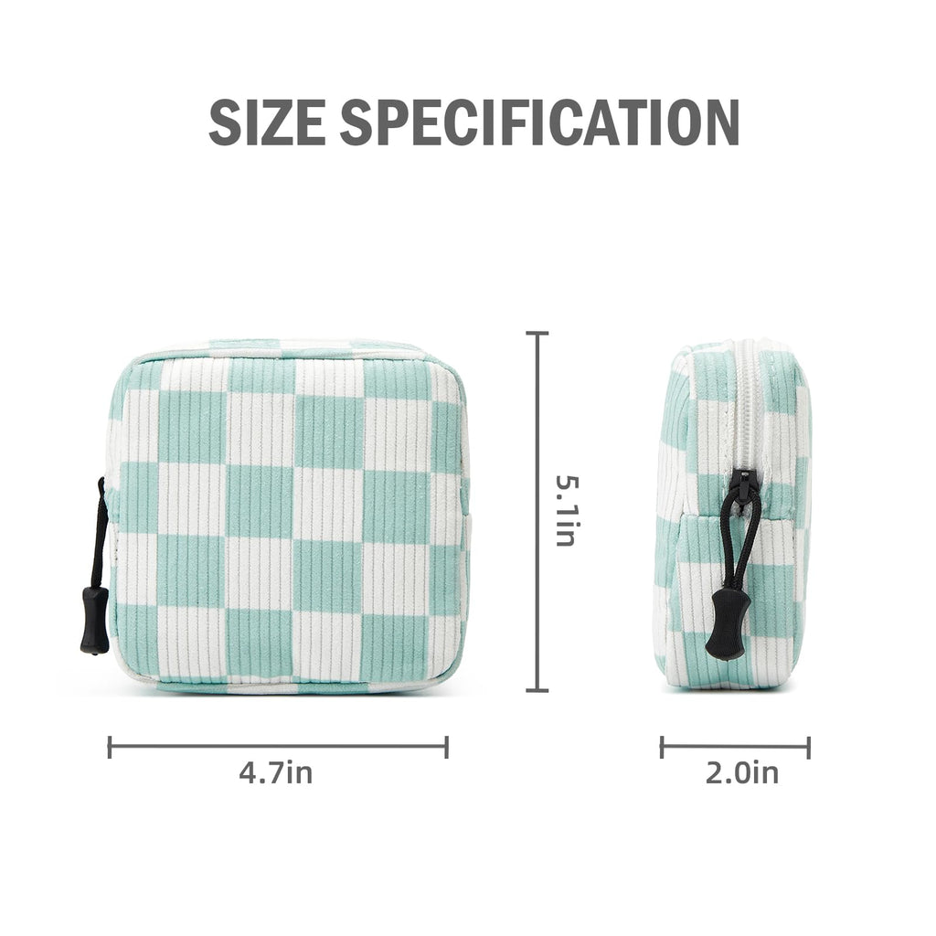 ZOEMTIU Small Makeup Bag for Purse,Mini Cosmetics Bag cute Zipper corduroy Cosmetic Pouch Storage Pouch Travel Toiletry Organizer for Women Girls(Checkered Green)