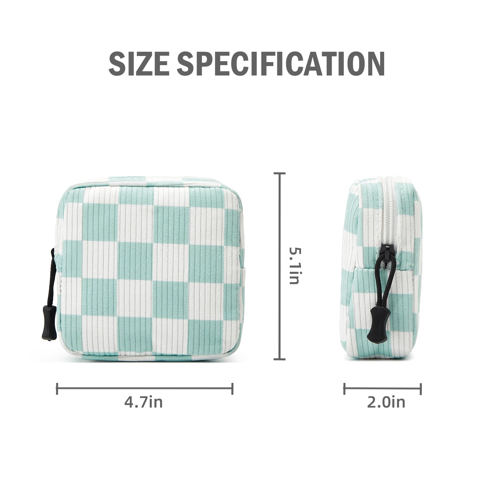 ZOEMTIU Small Makeup Bag for Purse,Mini Cosmetics Bag cute Zipper corduroy Cosmetic Pouch Storage Pouch Travel Toiletry Organizer for Women Girls(Checkered Green)