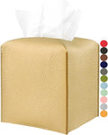 Gold Tissue Box Cover Leather – Tissue Holder with Bottom Belt by JESMINI, Decorative Aesthetic PU Leather Tissue Box Holder for Bathroom Home Office Decor