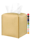 Gold Tissue Box Cover Leather – Tissue Holder with Bottom Belt by JESMINI, Decorative Aesthetic PU Leather Tissue Box Holder for Bathroom Home Office Decor