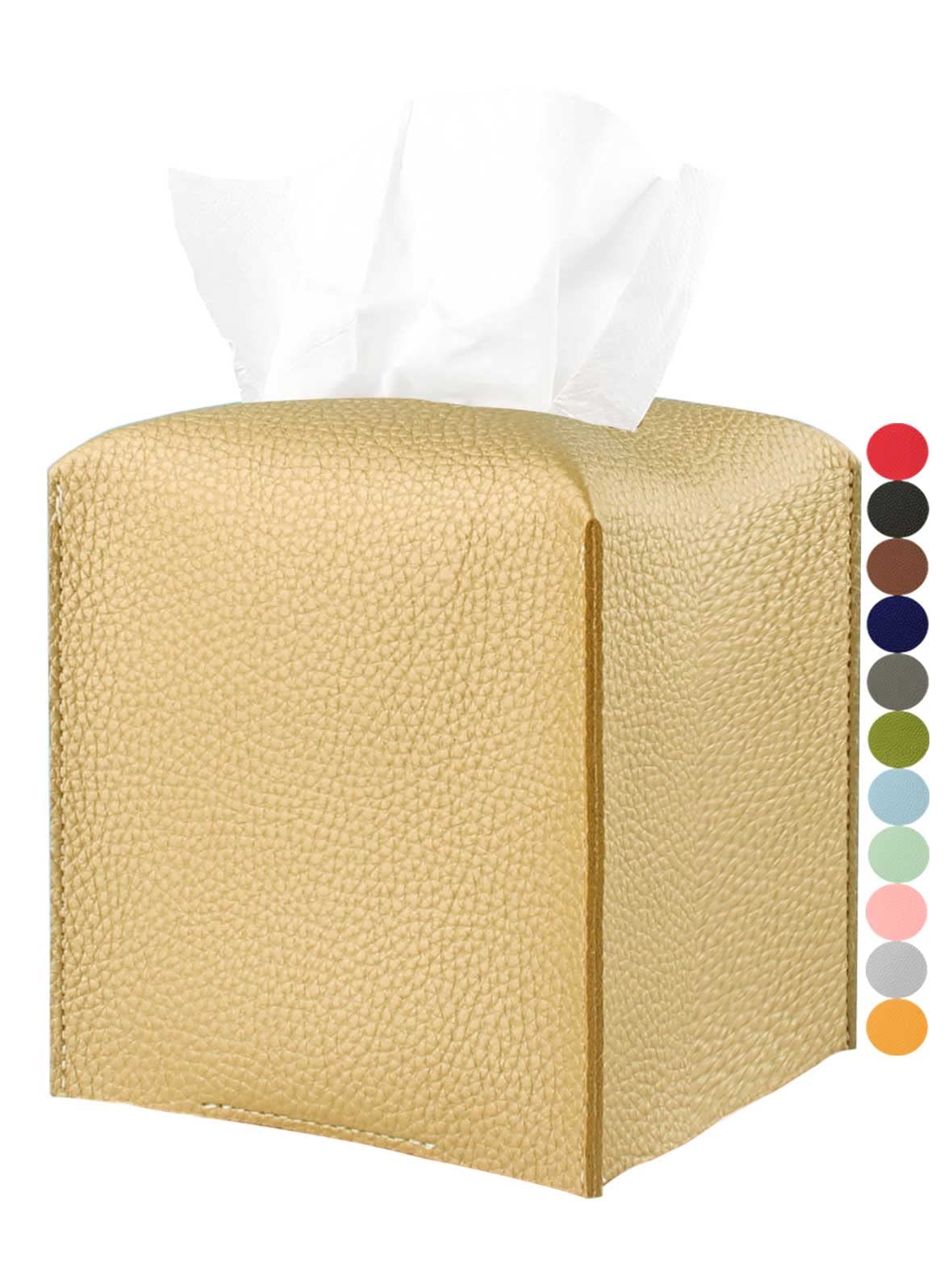 Gold Tissue Box Cover Leather – Tissue Holder with Bottom Belt by JESMINI, Decorative Aesthetic PU Leather Tissue Box Holder for Bathroom Home Office Decor