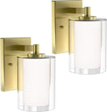 Wall Sconces Set of Two: Bathroom Sconce of 2, Gold Vanity Fixtures with Double Clear Glass Shade, E26 Base Hardwired Farmhouse Wall Lights for Bedroom Living Room Bathroom (Bulb not Included)