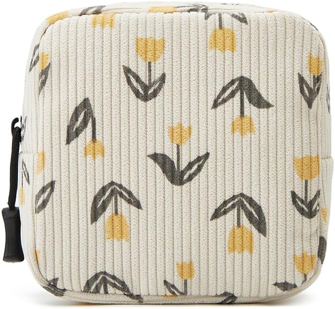 ZOEMTIU Small Makeup Bag for Purse,Mini Cosmetics Bag cute Zipper corduroy Cosmetic Pouch Storage Pouch Travel Toiletry Organizer for Women Girls(Tulip Yellow)