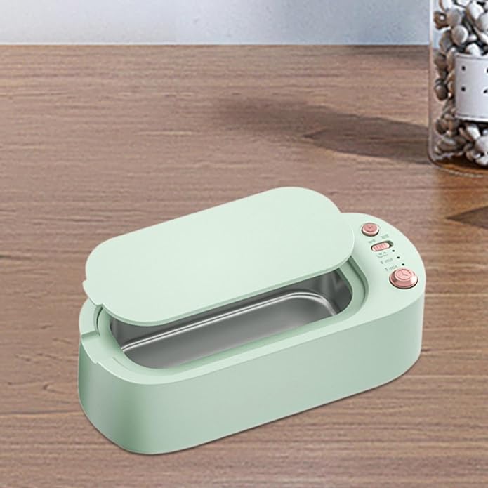 FerneeButy Jewelry Cleaner Glasses Cleaner Tool 600 ml Tank Vibration Cleaning Machine for Necklaces Earrings Eyeglasses Makeup Brushes- Green