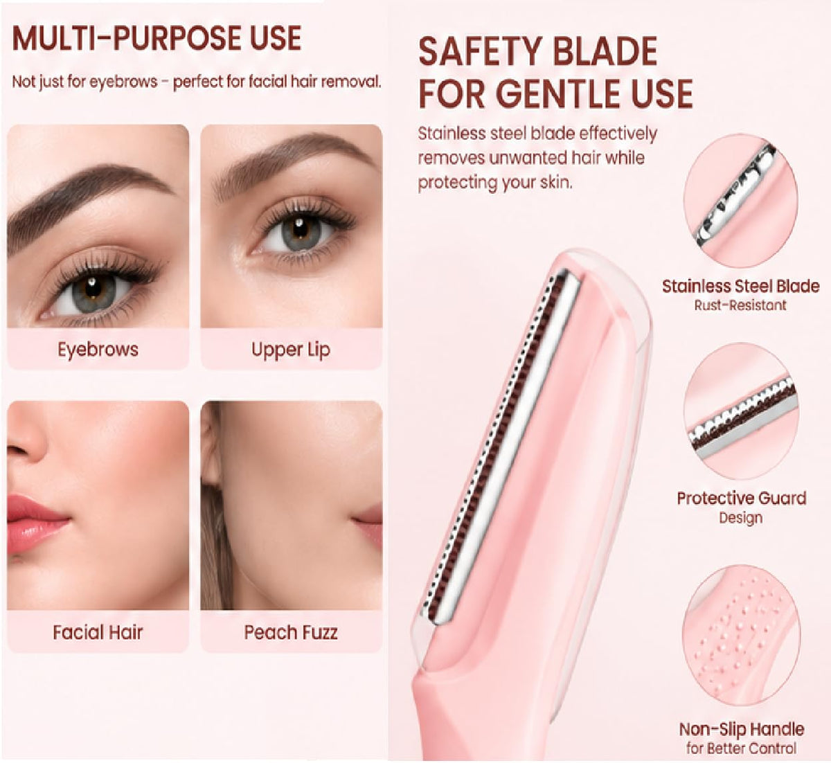 Vankoo Facial Hair Remover & Eyebrow Trimmer - 2 in 1 Eyebrow & Face Shaver for Women - Rechargeable Face Razors for Women with Built-in LED Lights - Painless Hair Removal for Flawless Skin & Makeup