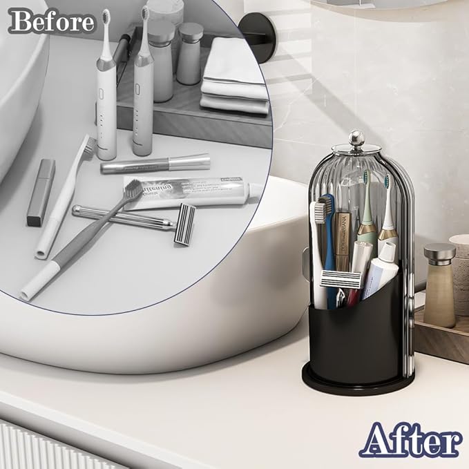 Zufudo Toothbrush and Toothpaste Holders with Cover, Grey Black