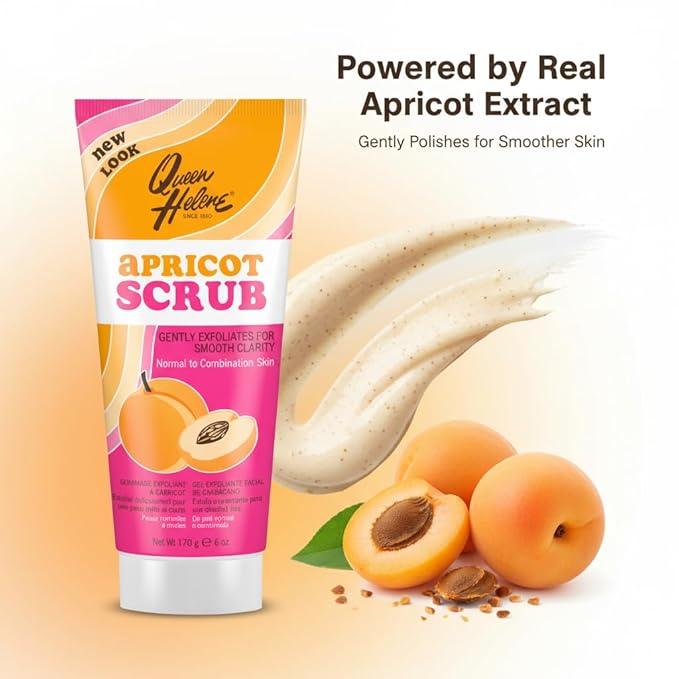Queen Helene Apricot Facial Scrub – Gentle Exfoliating Cleanser for Smooth Radiant Skin | 6 oz | Pack of 6