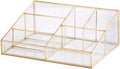Levilan Makeup Organizer Antique Countertop Cosmetic Storage Box Glass Beauty Display, Gold Spin Large Capacity Holder for Brushes Lipsticks Skincare Toner