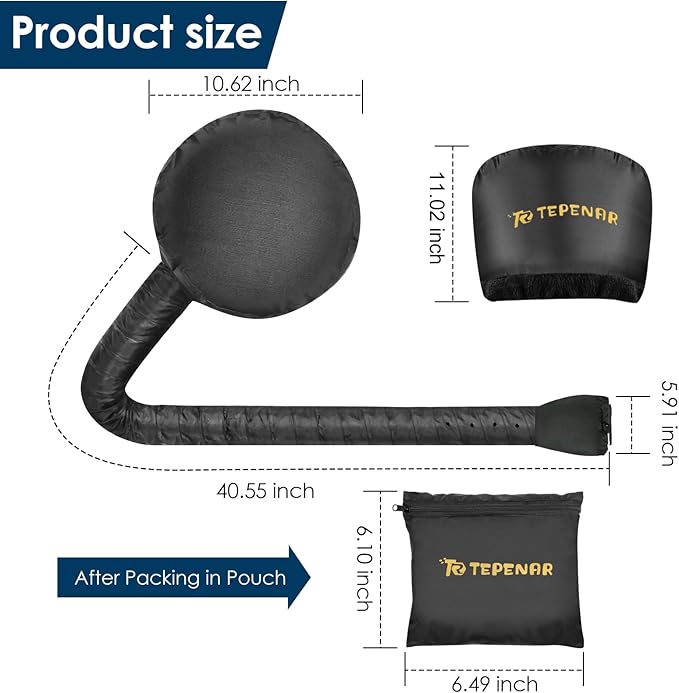 TEPENAR Hair Dryer Bonnet - Upgraded Extra Large Soft Adjustable Hooded Cap for Fast Hair Styling and Care