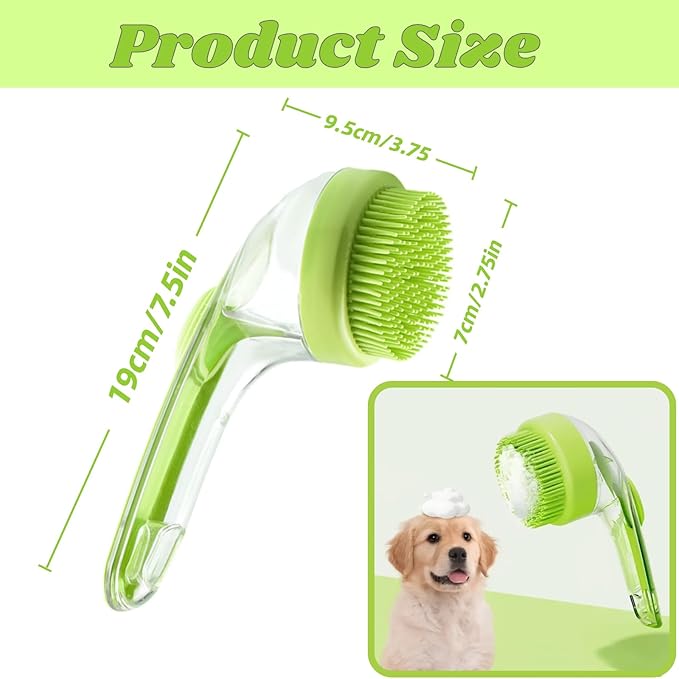 Dog Bath Brush, 2 in 1 Pet Grooming Bath Massage Brush with Soap and Shampoo Dispenser Soft Silicone Bristle Dog Scrubber for Long Short Haired Dogs Cats Shower-Green