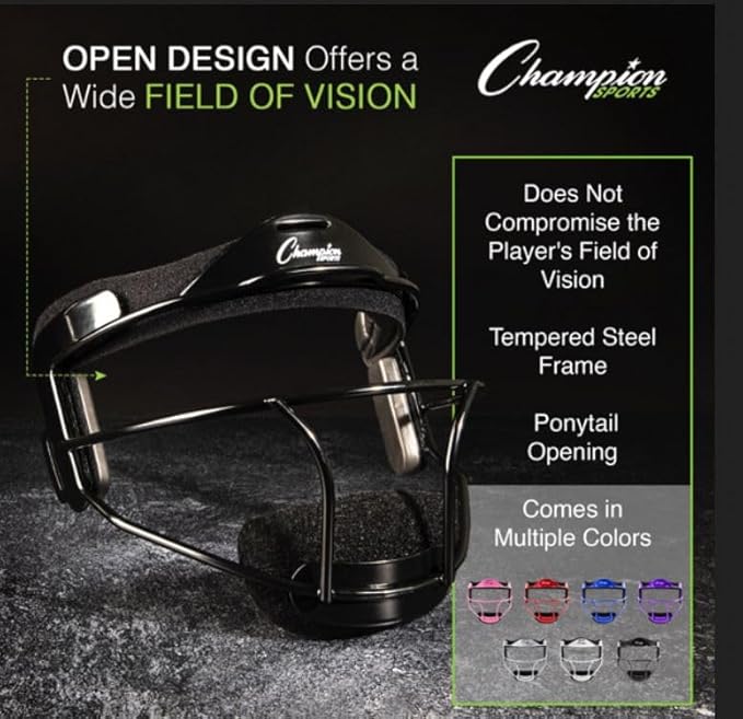 Champion Sports Steel Softball Face Mask – Durable Fielder’s Mask for Youth & Adults, Multiple Colors for Practice & Games