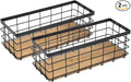TIEYIPIN Farmhouse Small Metal Wire Storage Basket Bin, Rustic Home Storage Organizer with Wooden Bottom for Kitchen, Cabinets, Bathroom Counter, Pantry, Garage, Laundry Room - Black (2 Pack)