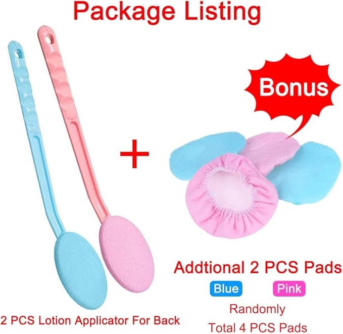 Eyxformula 2 Pcs Back Lotion Applicator with Long Handle & 2 Replacement Pads for Self-Tanning, Sunscreen, Cream, Moisturizer – Easy Reach Body Lotion Applicator for Back, Feet & Hard-to-Reach Areas