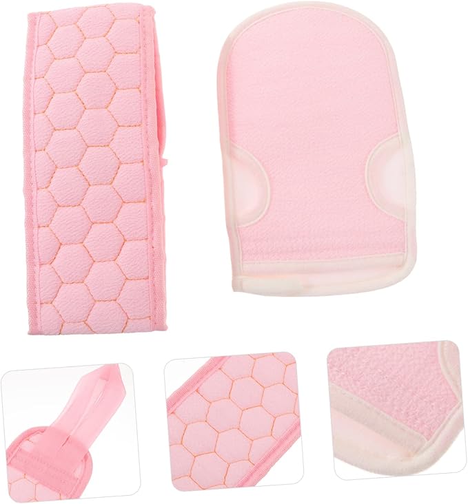 CANIGHT 2pcs Bath Scrubber Set Exfoliating Back Strap Glove for Smooth Skin Body Cleaning Tool for Shower Use Easy to Store Hang to Dry