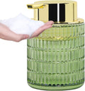 Tonxus Foam Soap Dispenser, Green Glass Foaming Soap Dispenser, 10 Oz Refillable Hand Soap Dispenser Liquid Lotion Pump Container Ribbed Bottle for Bathroom Countertop Decor