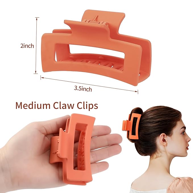 Sisiaipu 3.5 Inch Medium Hair Claw Clips 6 Pack Hair Clips for Women Square Rectangle Claw for Hair Banana Jaw Clips Hair Accessories for Girls (Orange)