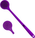EOT Wellness Bendable Long Handled Silicone Body Brush & Hair Scrubber - Bath Shower Back Brush, Shampoo Hair & Scalp Massager, Back Scrubber for Shower (Purple)