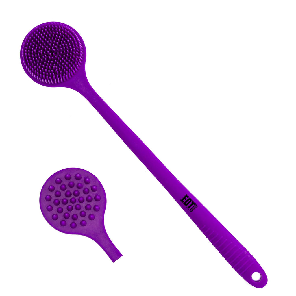 EOT Wellness Bendable Long Handled Silicone Body Brush & Hair Scrubber - Bath Shower Back Brush, Shampoo Hair & Scalp Massager, Back Scrubber for Shower (Purple)