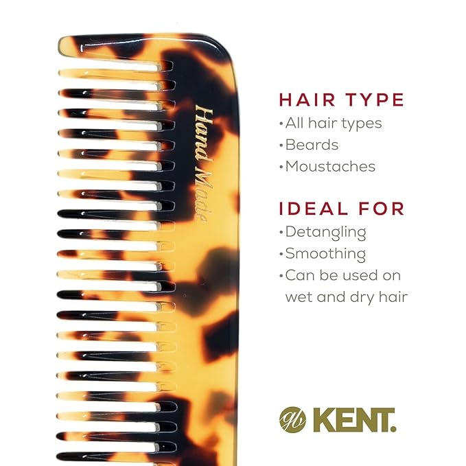 Kent 6T TY Fine Tooth and Wide Tooth Hair Comb, Handmade Styling Comb for Hair Care, Barber Combs, Beard Combs For Men, Styling Grooming for Men, Women and Kids