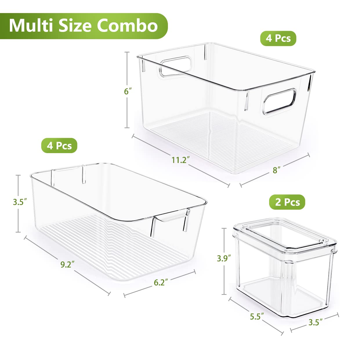 Set Of 10 Refrigerator Pantry Organizer Bins, Clear Plastic Food Storage Bins for Kitchen, Countertops, Cabinets, Fridge, Freezer, Bedrooms, Bathrooms, Fridge Organizer Bins Pantry Storage Containers