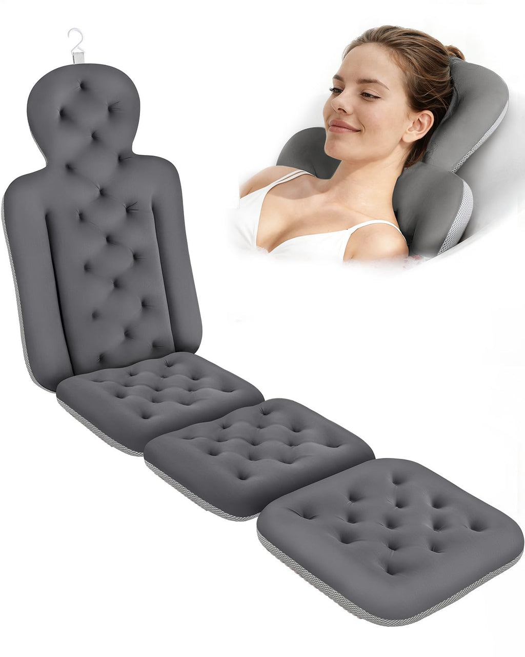 Full Body Bath Pillow for Tub, Bathtub Cushion with 160 Suction Cups