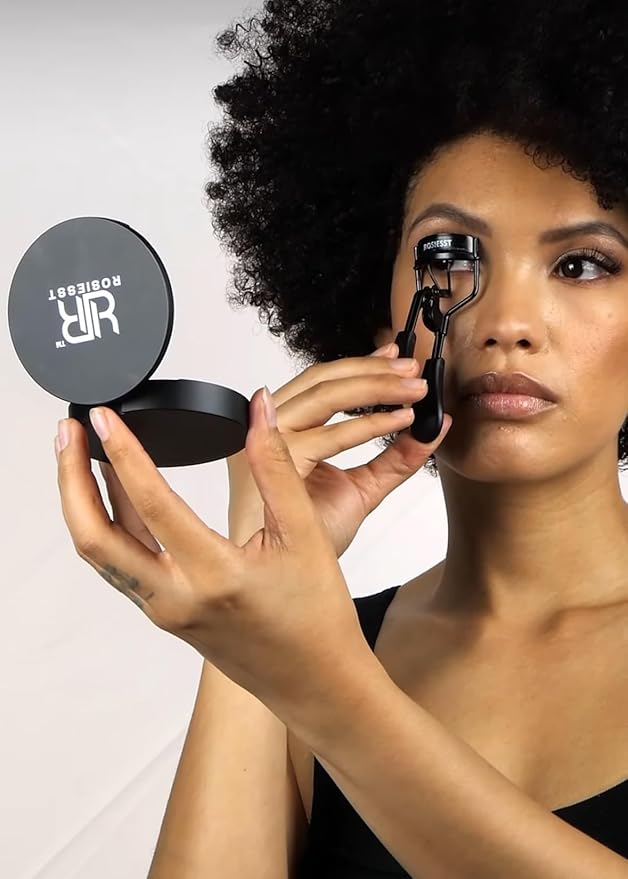 Rosiesst Professional Eyelash Curler, Stainless Steel with Silicone Pads, Ergonomic Design for a Comfortable Grip, Super Curling, Compact Travel Size. Black Lash curlers.