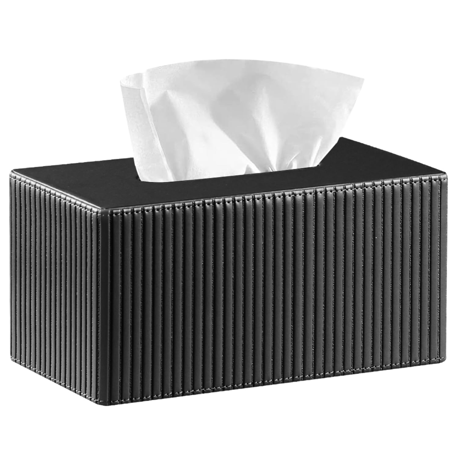 Fanousy Large Tissue Box Cover Rectangular with Bottom Belt, Fits 230-Count Kleenex, Modern PU Leather Facial Tissue Dispenser Holder for Bathroom Vanity, Nightstand, Bedroom, Office, Home Decor
