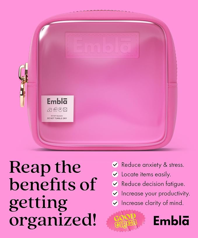 Embla Clear Small Makeup Bag for Purse Cute Mini Make Up Nylon Organizers Tiny Cosmetic Bags for Women Girls Little Toiletry Travel Pouches Zipper Skincare Pouch Organizer Hot Pink