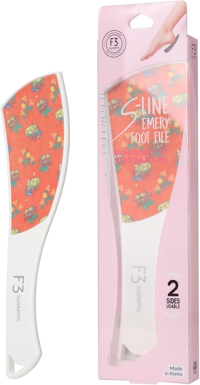 F3 Systems S-Line Emery Foot File, Colossal Double-Sided Pedicure Tool, Effective for Cracked Heel, Ergonomic Design for Easy Grip (Pattern)