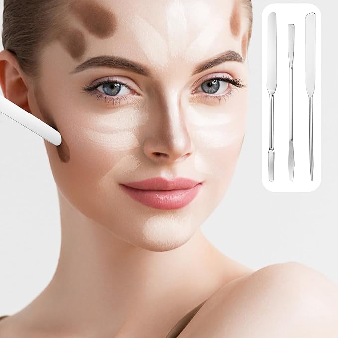 JJUNW 3 pcs Makeup Spatula Foundation Spatula, Stainless Steel Facial Beauty Spatula, Tiny Makeup Palette Mixer Face Cream Applicator Cosmetic Mixing Tool for Even Application Foundation Double Edged