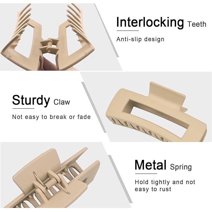 MAORULU Hair Clip, Large Hair Claw Clips for Thick Hair, Hair Clips for Women and Girls, Big Hair Jaw Clips Strong Hold Banana Clips for All Hair Types, Khaki 1