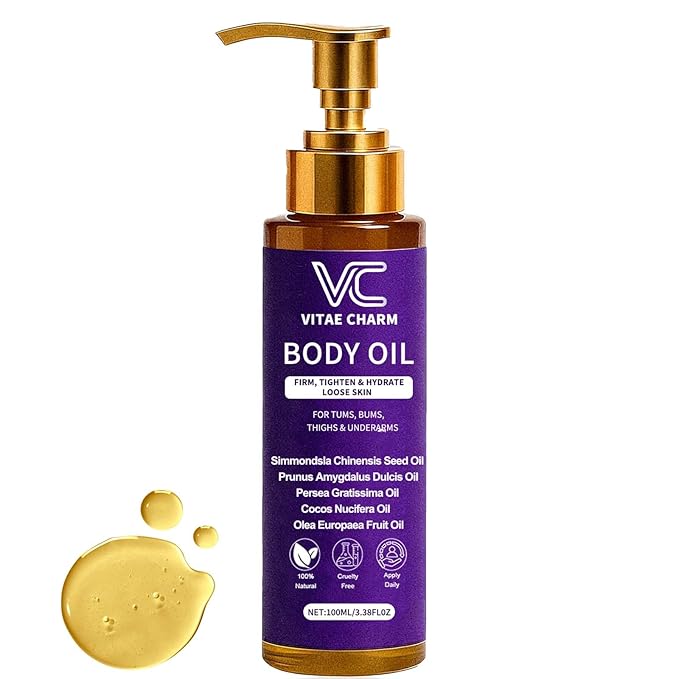 LJOQM Body Firming Oil for Crepey Skin Repair, Luxury Cold-Pressed Body Oil for Skin Tightening & Deep Hydration, Blend of Jojoba, Almond & Coconut Oil for Smooth Skin, 3.4 fl oz