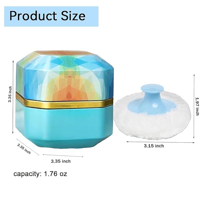 Body Powder Puff and Container, 3.35" Portable Dusting Powder Container with Soft Puff Powder Case Box Jar for Baby Women Home and Travel Use(Dark Blue)