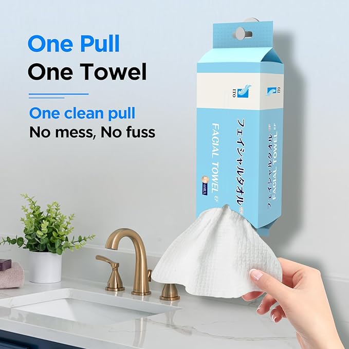 ITO Face Towels, Ultra-Soft & Extra Thick Cleansing Towels for Sensitive, Dry & Oily Skin, Facial Tissue, Makeup Remover Disposable Towels (60 Count (EF Pack of 3))