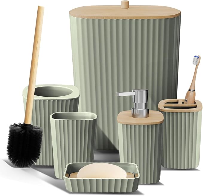 Clara Clark Bathroom Set - Christmas Bathroom Sets, Xmas Bathroom Accessories Set, 6PC Bathroom Accessory Set with Toilet Brush, Trash Can & Soap Dispenser