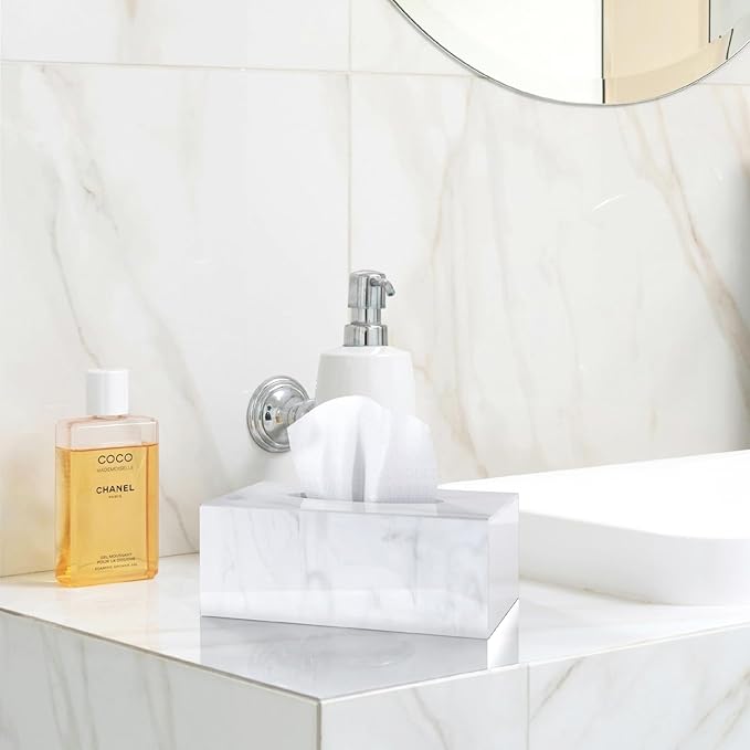 SILUT Stylish Tissue Box Cover Rectangle, Marble Texture Tissue Box Holder, Decorative Tissue Holder for Bathroom, Kitchen, Vanity, Modern Tissues Organizer for Home, Hotel